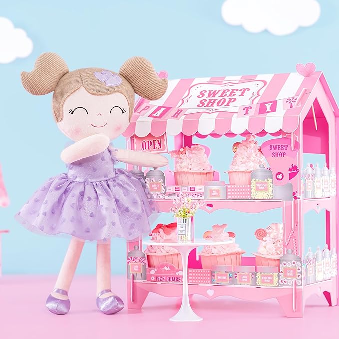 Gloveleya Baby Doll Valentines Day Gifts I Love You Gifts Soft Toy Plush Dolls Purple Flocking Heart Girl 16 Inches