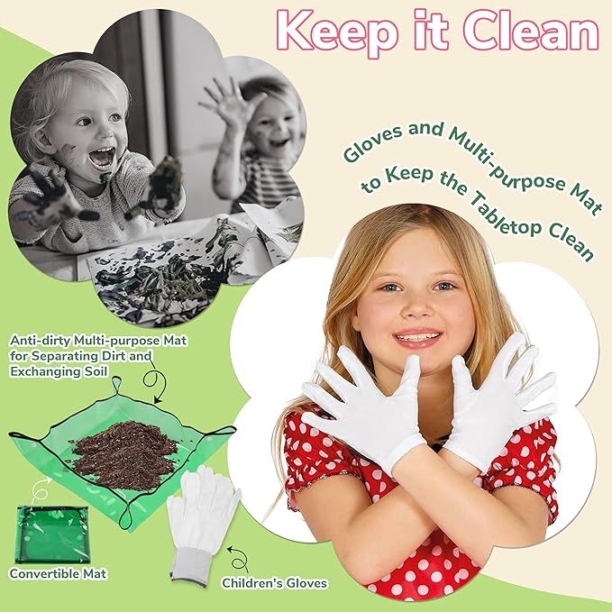 Paint & Plant Flower Gardening Kit with 4 Pots - Kids Gardening Set Ages 8-12, Spring Arts & Crafts Activities Kits, Educational Birthday/Easter Gifts for Boys & Girls Ages 5 6 7 9 10 11