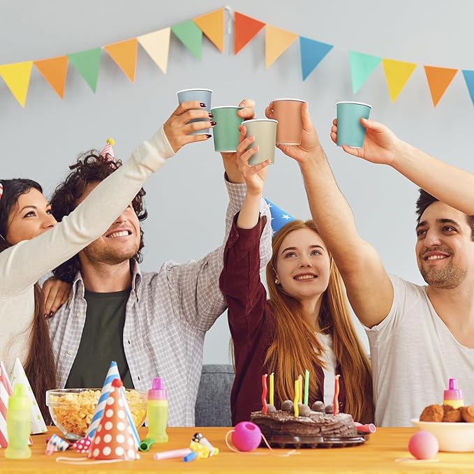 144 Pieces Boho Rainbow Paper Cups 9 Oz Disposable Coffee Paper Cups Multicolor Boho Party Cup Beverage Drinking Cup for Wedding, Birthday, Holiday Party, DIY, and Picnic