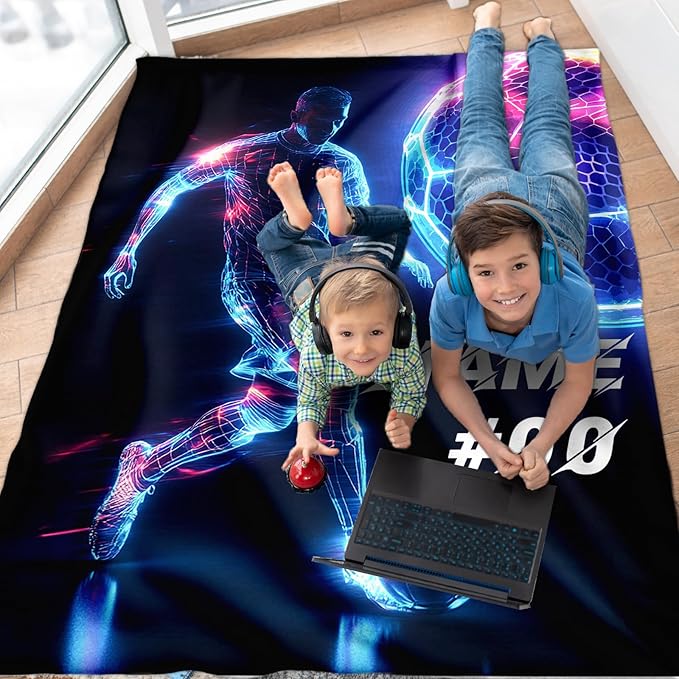 Personalized Soccer Blanket, Gifts for Soccer Lover, Cool 80 x 60 Inches Soft Cozy Throws, Gifts for Boy Men, Soft Warm Fuzzy Throw Blankets for Bed, Living Room, Home Decor