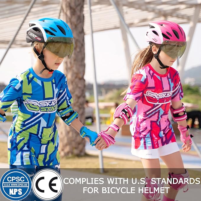 SKT HP Toddler Bike Helmet, Adjustable Helmet for Kids and Youth with Detachable Magnetic Goggles, Bicycle Cycling Skate Scooter Skateboard Helmet for Boys and Girls