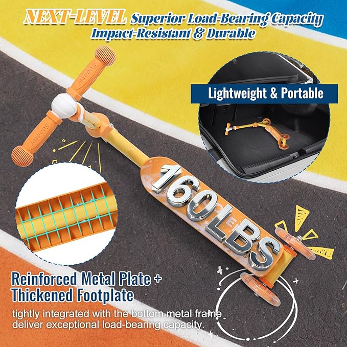 Kids Kick Scooter with Adjustable Height & LED Flash Wheels | 3 Growing Levels | Outdoor Fun for Boys & Girls