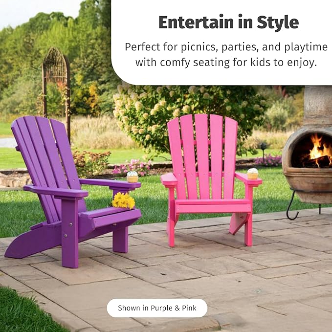 DutchCrafters Poly Kids Adirondack Chair, Outdoor Chair for Kids Ages 3–8, Durable Child-Sized Patio Seating for Camping and Backyard Play - Amish Made in USA (Green)