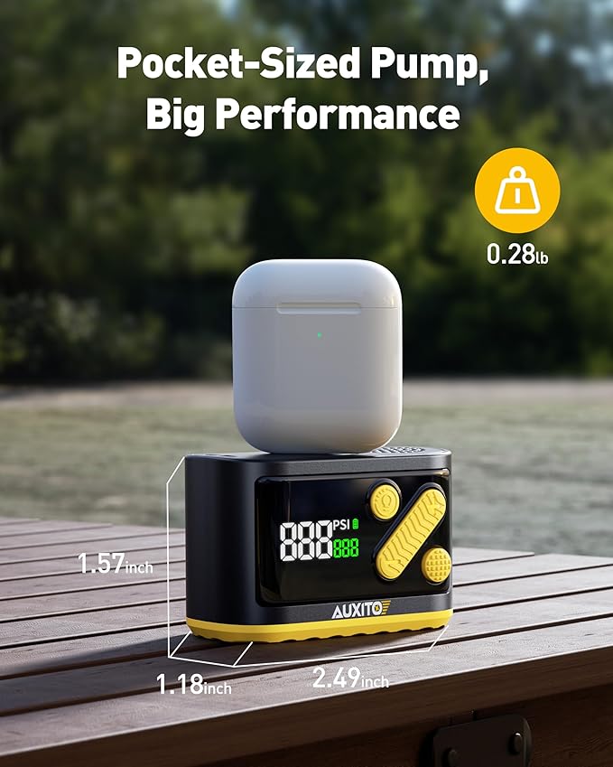 AUXITO Bike Pump, Mini Electric Bicycle Pump with Guage 20s Fast Inflate, 120PSI Bike Tire Pump with Presta & Schrader Valve Adaptor, Bike Accessories for Road Mountain Bike, E-Bike, Motorcycle