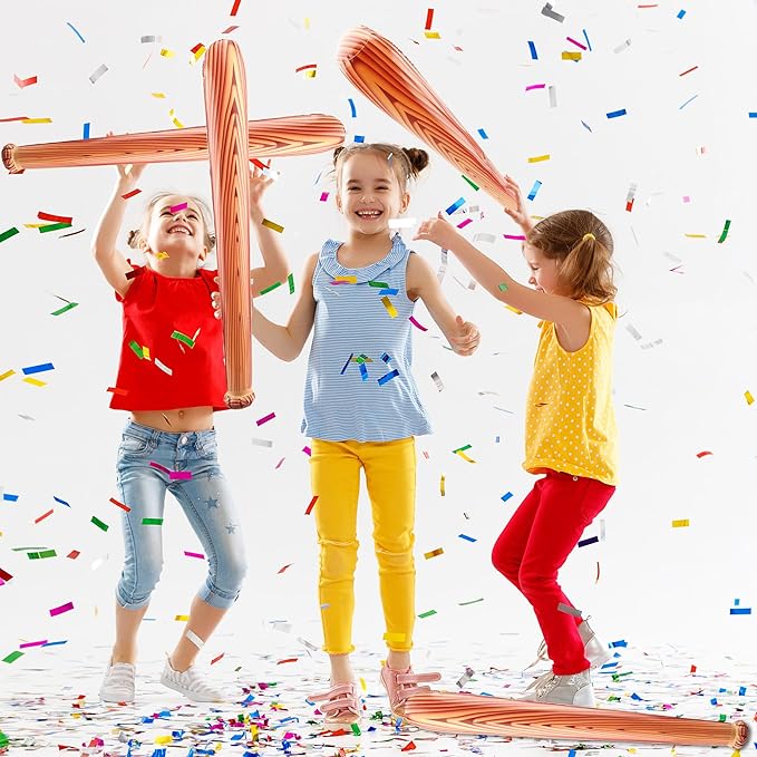 24 Pack 31.5 inch Inflatable Baseball Bat Wood Pattern Blow up Baseball Bat Inflates for Pool Summer Beach Carnival Birthday Baseball Party Favors