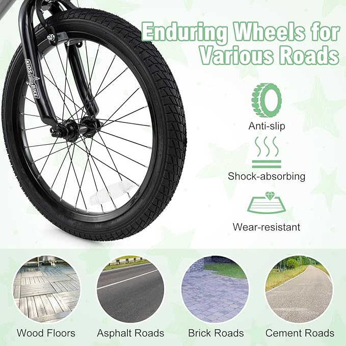 BABY JOY Starry Kids Bike, 12 14 16 18 Inch Bicycle with Training Wheels, Storage Basket, Adjustable Handlebar & Seat, Handbrake & Coaster Brake, Girls Boys Bike