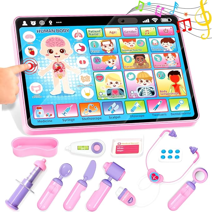Doctor Kit for for Girls 1 Years Old, Interactive Doctor Tablet with Sound & Music, Doctors Pretend Playset with Stethoscope, Educational Girl Toys Ages 1 2 3, Christmas Birthday Gift for Kid Toddler