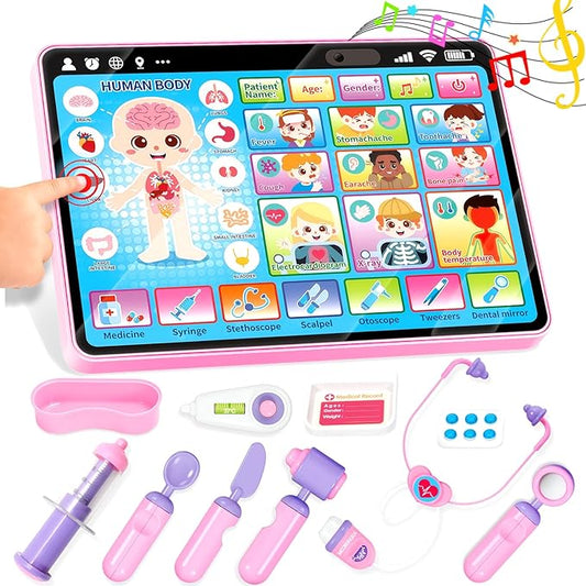 Doctor Kit for for Girls 1 Years Old, Interactive Doctor Tablet with Sound & Music, Doctors Pretend Playset with Stethoscope, Educational Girl Toys Ages 1 2 3, Christmas Birthday Gift for Kid Toddler
