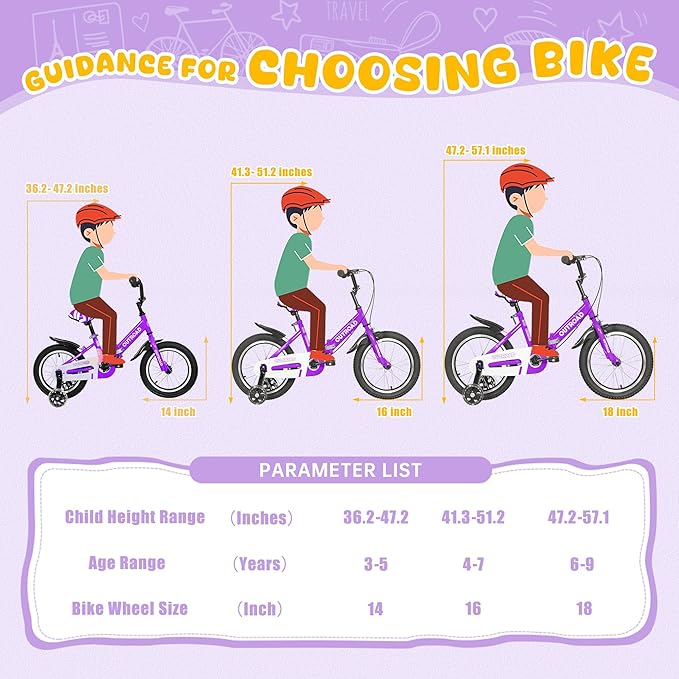 Outroad Kids Bike for Boys Girls Age 3-9 Years Old, 14 16 18 Inch Kid's Bike with Training Wheels, Children Bicycles for Toddler, Blue and Red