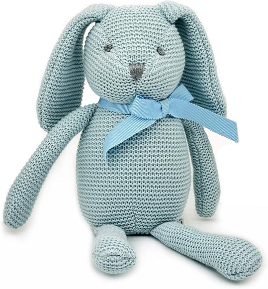 100% Organic Cotton Baby Toys Blue Bunny Rabbit Stuffed Animals for Newborn 7.1"