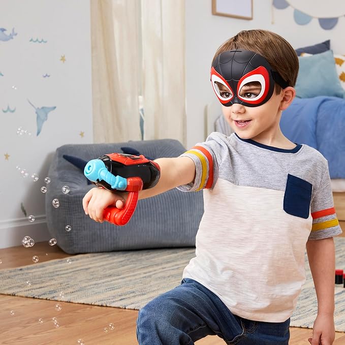 Spidey and his Amazing Friends Marvel Water-Webs Miles “Spin” Morales Electronic Bubble Slinger Role Play Set with Mask, Super Hero Toys for Kids,, Ages 3+ (Amazon Exclusive)