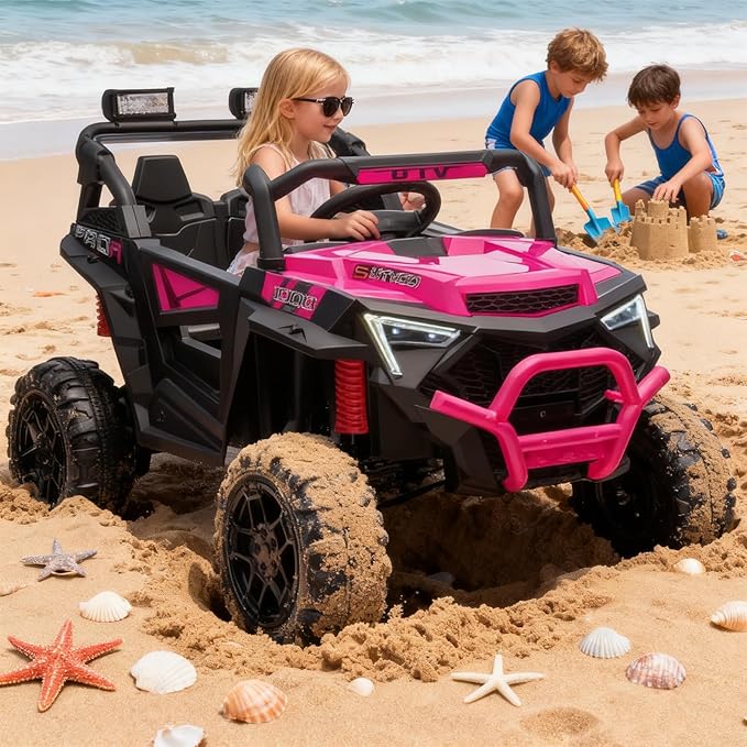 24v Ride On Toys for Big Kids,UTV 2 Seater Ride On Car for Kids,24 Volt Ride On Toys for Boys,W/Remote Control,LED,Music,Bluetooth,4 Shock Absorbers,Toddler 4 Wheeler,Electric Car for(Pink)