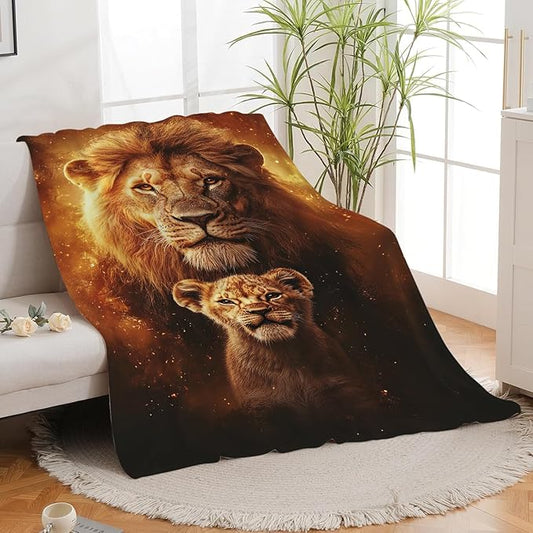 Lion Blanket Lion Cub Throw Blanket Gifts for Men Women Boys Girls Kids Adults Super Soft Cozy Plush Fluffy Fuzzy Fleece Blanket Home Decor 60''X80''