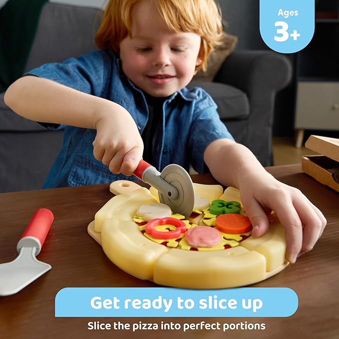 Play Food Toddler Toy - Pizza Toy with 18 Toppings - Pretend Cutting Food for Kids - Craft 'n Crust - Interactive Check Out - Play Money - Cooking Kitchen Accessories for Boys and Girls