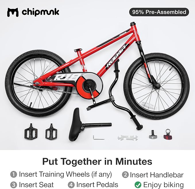 Chipmunk Kids Bike Toddlers 12 14 16 18 Inch Wheel Bicycle Beginners Boys Girls Ages 3-11 Years, Multiple Color Options