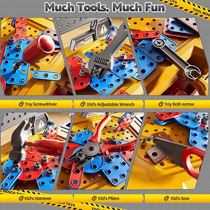 2 in 1 Workbench Tools Toys Set with Sound for Toddlers Aged 3-5, 145 PCS Educational Construction Mechanic Toolbox for Boys Girls, Pretend Play Toys Birthday Gift for Kids 3 4 5 6 Years Old
