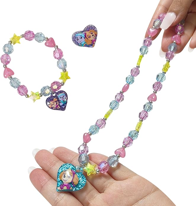 LUV HER Paw Patrol Girl's Jewelry Set - Dress up Toy Jewelry Box Set with Bead Necklace, Bracelet and Ring - Play Accessories - Ages 3+