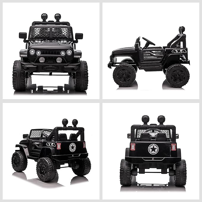 Aosom 12V Kids Ride On Truck with Parent Remote Control, Battery Powered Electric Car with Spring Suspension, Adjustable Speed, LED Lights and Horn, Black