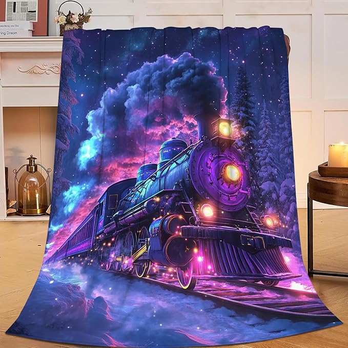 Train Blanket for Boys, Steam Train Flannel Throw Blanket, Lightweight Soft Cozy Fleece Stuff Blankets Gifts for Kids Girls Couch Sofa Bed 80" x 60"