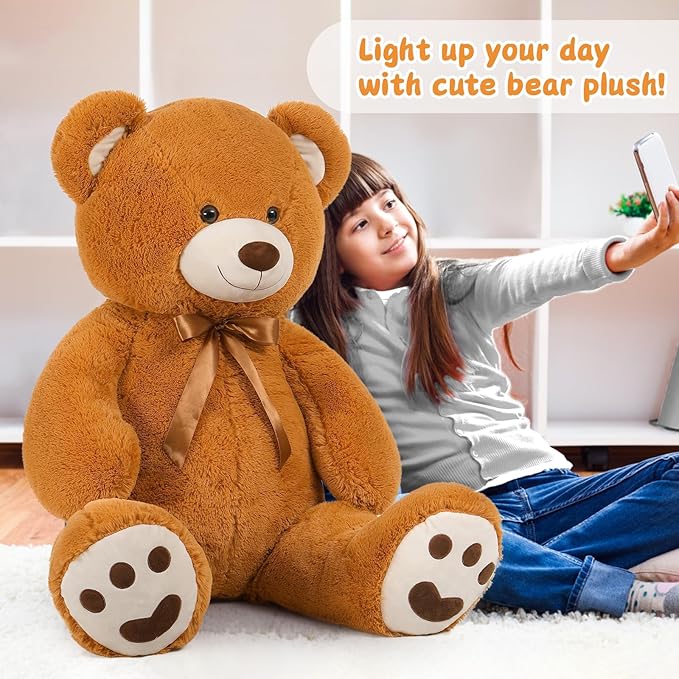 MorisMos 47inch Giant Teddy Bear Stuffed Animal 4ft, Big Teddy Bear Plush for Baby Shower, Life Size Stuffed Bear Gifts for Kids, Girls, Girlfriend, Women on Valentine, Christmas, Birthday（Brown）