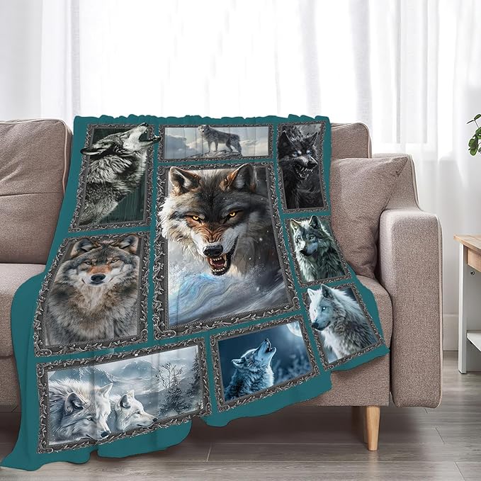 Wolf Blanket Fleece Soft Warm Plush Wild Animal Throw Blanket Lightweight Plush Fuzzy Cozy Wolves Blankets for Lover Kids Adult Suitable for Couch Sofa Bed 60"X50"
