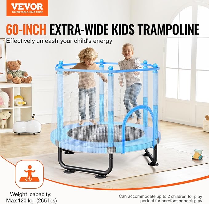 VEVOR 5FT Trampoline 50"/55"/56 * 35" for Indoor/Outdoor use for Toddlers, Foldable Mini Baby with Foam Handle, Recreational Birthday Gift