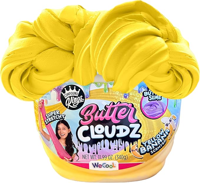 Compound Kings Fluffy Butter Cloudz Scented Large Slime Bucket for Kids – Soft, Squishy, Non-Toxic Sensory Toy | Yellow Banana Slime Gift
