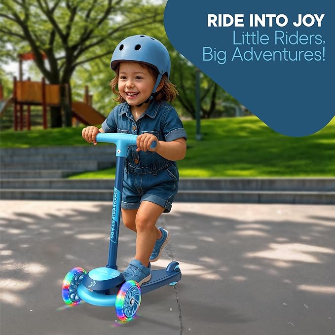 3 Wheel Scooter for Kids, Smooth Light Up LED Front Wheels, Wide Anti Slip Deck, Rear Foot Brake, Easy Lean to Steer Maneuvering, Indoor & Outdoor Ride On Toys for Ages 2 Up