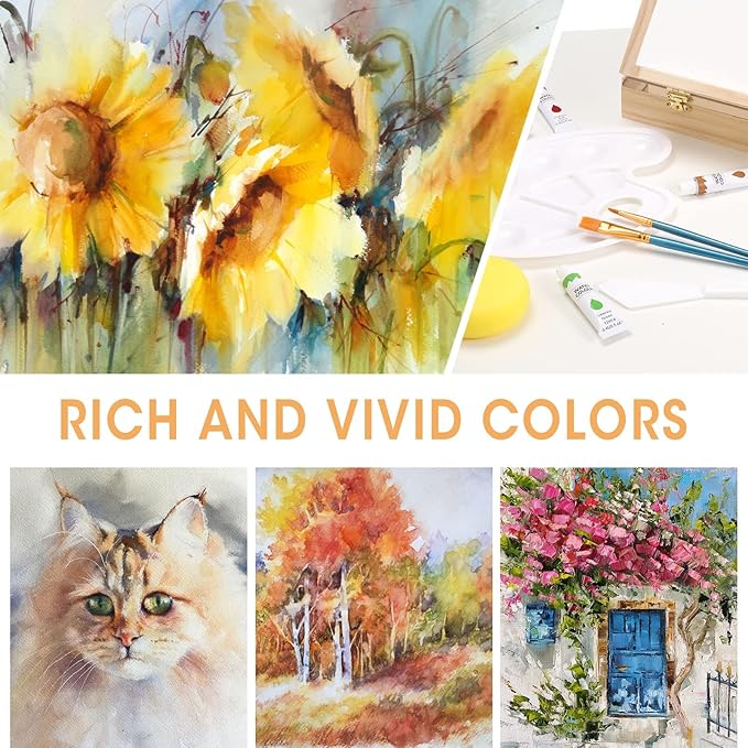 Painting Supplies Set, 49 Pieces Watercolor Painting Kit with Wooden Tabletop Easel, Includes Watercolor Paints, Brushes, Palette, Canvas Panels and Painting Pads, for Artists, Student, Adults, Kids