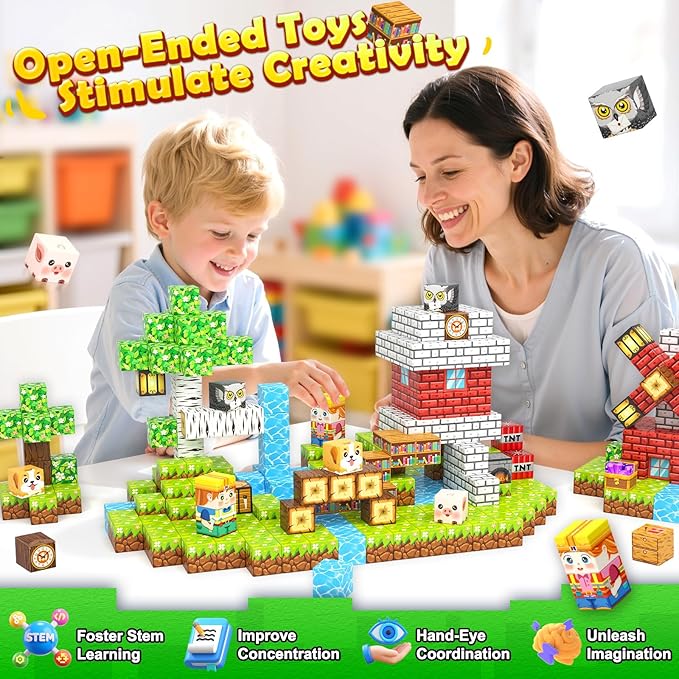 100PCS Magnetic Blocks Toys, Build Mine Magnet World Set, Magnetic Tiles Building for Boys & Girls Age 4-8 5-7, STEM Montessori Sensory Toys for Toddlers Kids Gifts