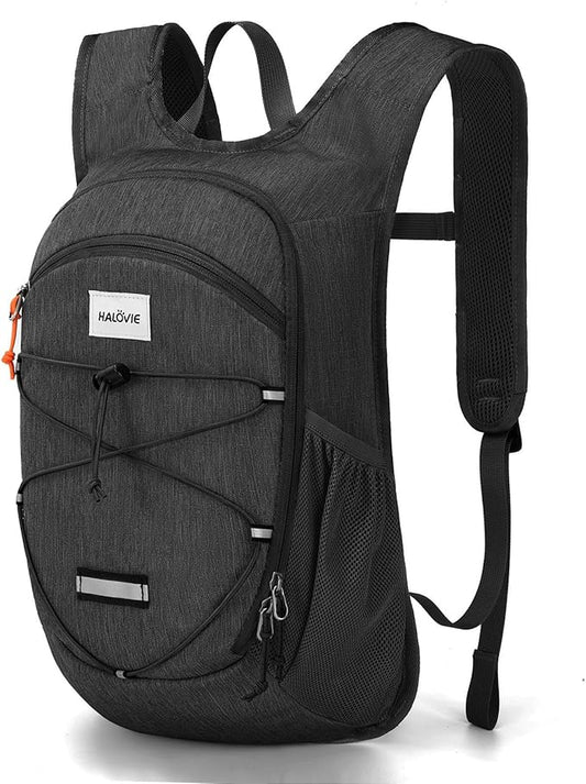 HALOVIE 15L Foldable Hiking Backpack Phone Pocket Lightweight Travel Daypack Shoulder with Chest Strap Small Packable Pack for Walking Women Men (Black)