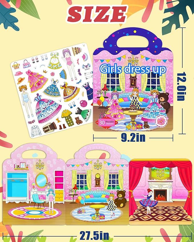 Benresive Reusable Sticker Book for Toddlers 2-4 Years, Fun Travel Stickers for Kids, Waterproof Sticker Books for Toddlers 1-3, Crafts Activities for Toddler 1-3 2-4 3-5 - Dress Up