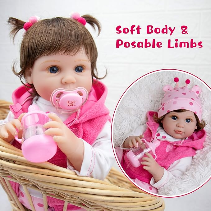 Milidool Lifelike Reborn Baby Dolls Girl, 22 inch Realistic Silicone Baby Doll Weighted Soft Body Baby Doll Real Life Baby Dolls with Accessories for 3+ Year Old Girls Gifts, Pretend Play, Collection