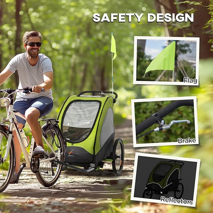 Aosom Bike Trailer for Kids 3 In1 Foldable Child Jogger Stroller Baby Stroller Transport Carrier with Shock Absorber System Rubber Tires Adjustable Handlebar Kid Bicycle Trailer