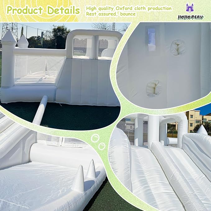 12.5 FT Oxford White Bounce House Bouncing Castle with Two Slides Inflatable Bounce House for Kids with Large Ball Pits Suitable Birthday Party Holiday Decorations and Photography