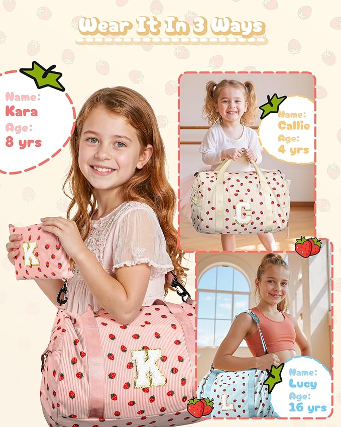 Christmas Gifts for Grandkids, Girls Gym Bag, Kids Personalized Weekend Duffel Bags with Shoe Compartment, Initial Travel Tote with Makeup Bag, Gift for Dance Gymnastics Girl (Letter S)