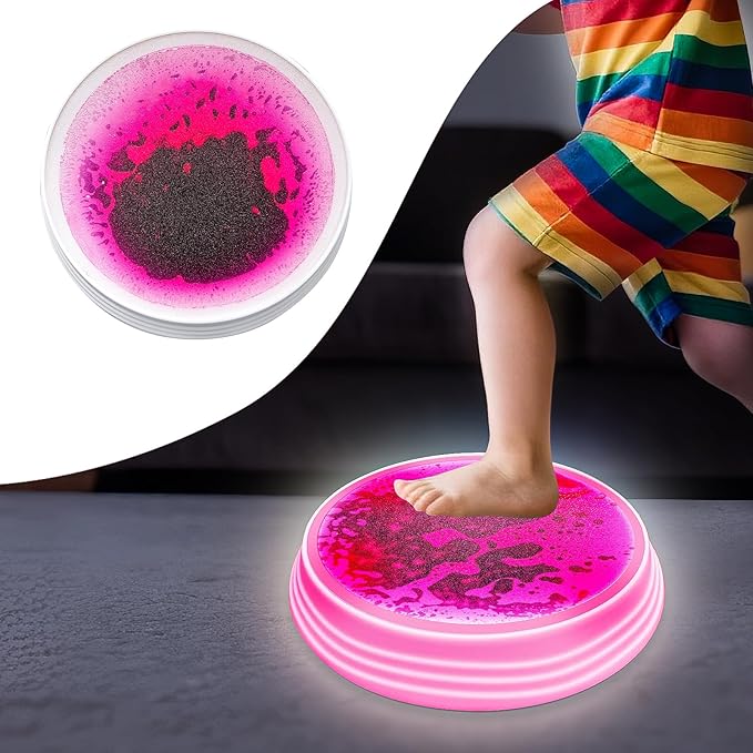 Light Up Liquid Stepping Stones - 1 Round Purple Liquid Stepping Stone, 7 Light Up Colors, Indoor Obstacle Training Balancing Stepping Stone Toy for Kids Ages 3 and Up.
