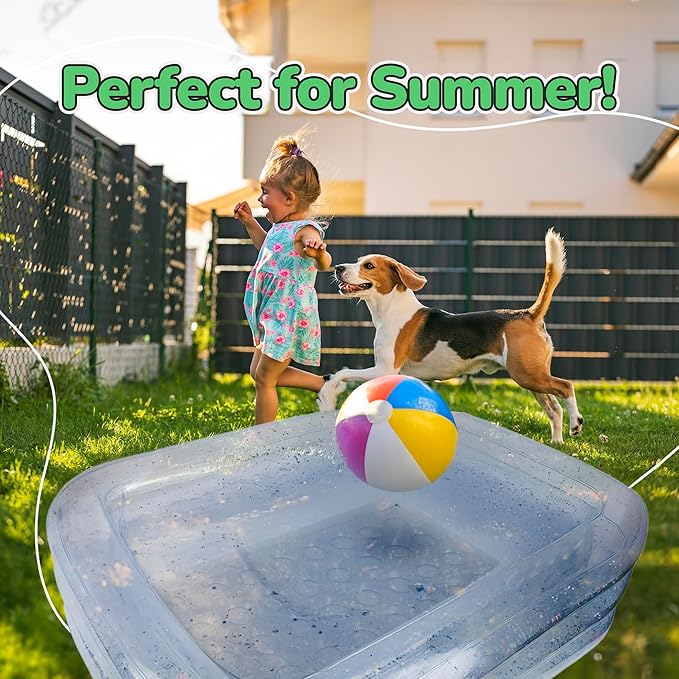 ArtCreativity Sparkly Inflatable Kiddie Pool with 3 Levels, Transparent Blow Up Pool for Kids with Silver Glitter and Cushioned Bottom, Easy to Inflate Outdoor Pools for Backyard, Summer Toys for Kids