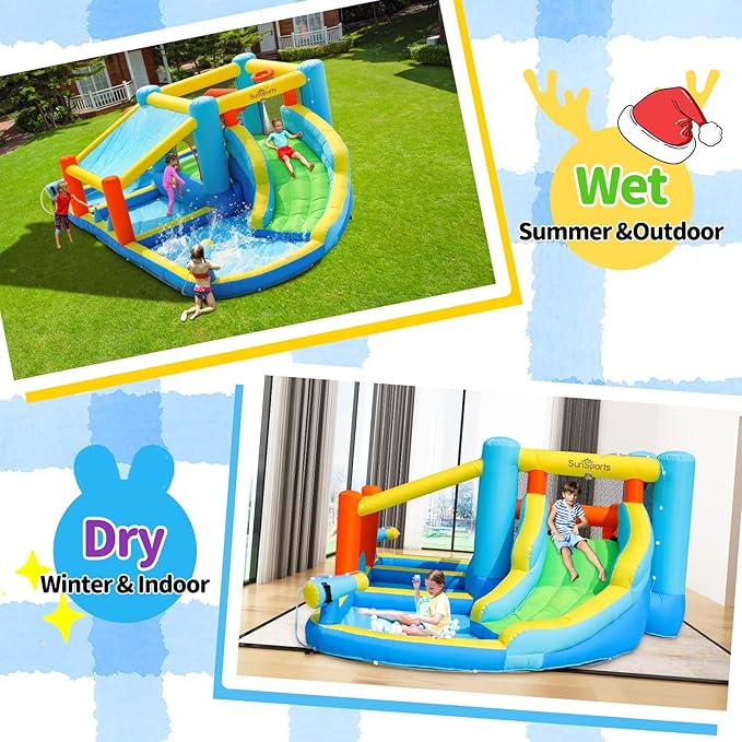 Inflatable Water Slide,Bounce House for Kids Backyard,Inflatable Water Park with Splash Pool,Jump House with Waterslide,Bouncy Castle for Wet and Dry