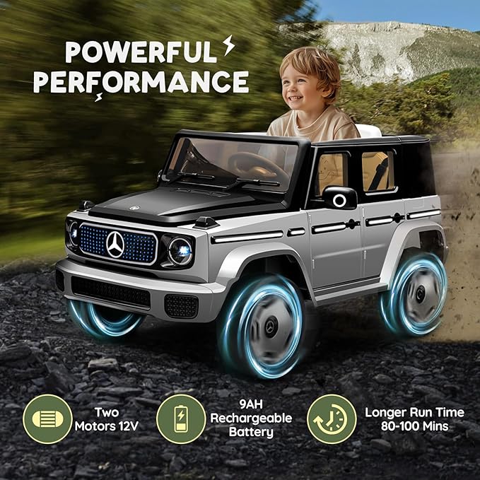 Kids Ride On Car, Electric Car for Kids, 12V Ride on Truck Toy w/Remote Control, LED Light, 3 Speeds, Music, Aged 3-5 Years Old, Grey