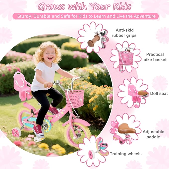 XJD Girls Bike for Toddlers and Kids Ages 2-12 Years Old,12 14 16 Inch Kids Bike with Training Wheels & Basket