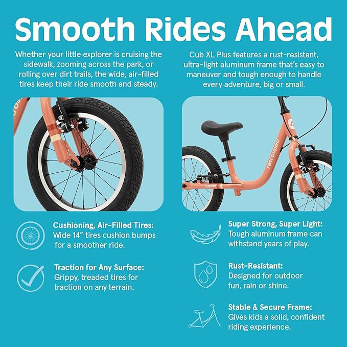 Retrospec Cub Plus XL Kids Balance Bike - 14in Outdoor Toddler Bike with Adjustable Height 15-21in - Lightweight Aluminum Frame & Hand Brakes for Ages 4-6 - Training with Air Tires