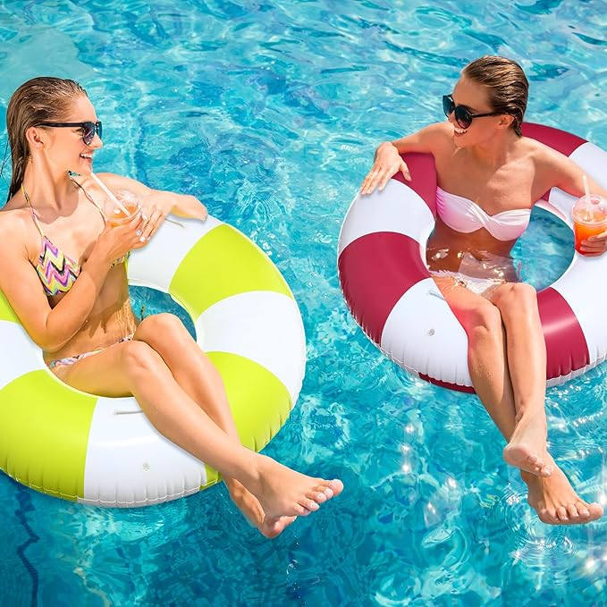 3 Pcs Large Swim Ring with Handles Set 47.24" 39.37" 35.43" Inflatable Pool Inner Tube Classic Striped Pool Ring Floats for Adults Teens Summer Lounger Beach Party Supplies