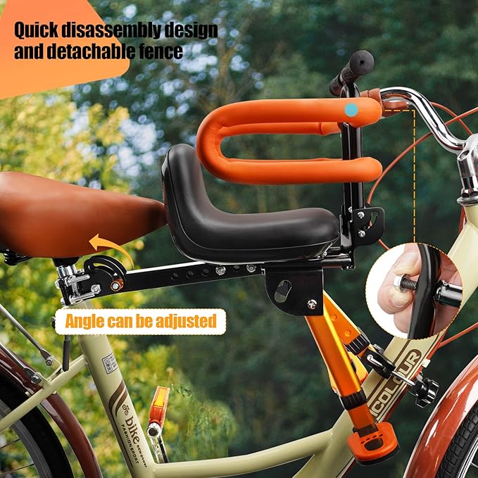 Kids Bike Seat with Handlebar Attachment, Detachable Front Mounted Child Bicycle Seats with Foot Pedals for Children 2~5 Years, Compatible with All Adult Mountain Bikes (Handle+Seat)