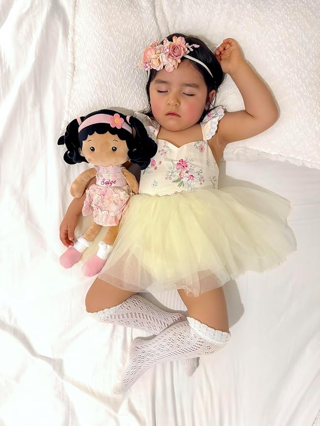 LeyaDoll Soft Baby Doll Toys (16''), My First Baby Rag Doll for 1 Year-Old Girl Birthday Gift, Christmas Plush Toys Gift for Toddler Kids Infants-Princess Petal