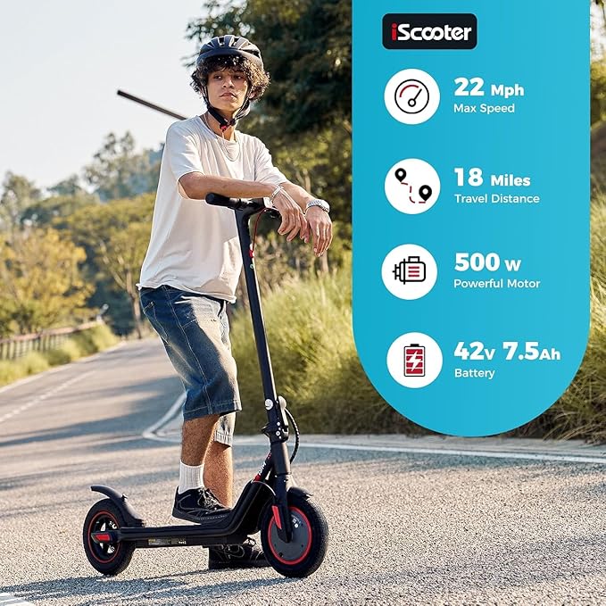 iScooter Electric Scooter for Adults, 23/18/12 Miles Long Range,22/19/18 Mph Top Speed, Commuting Electric Scooter with Cruise Control, Double Braking Systems Escooter for Adults and Teens