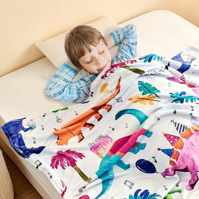 Wajade Toddler Fleece Dinosaur Blanket for Boys - Soft Throw Blanket with Dinosaur Print for Children's Birthday, Christmas, Halloween - 60"x80"