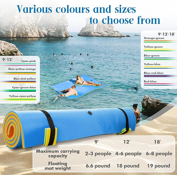 Lily Pad Floating Mat, 7/9/12/18 FT Floating Mat, Pool Float for Water Recreation, Floating Water Mat, 3-Layer Tear-Resistant XPE Foam for Boat, Beach, Ocean, Pool,Lake
