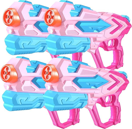 4 PCS Water Gun for Kids, Super Squirt Guns Water Soaker Blaster - 4 Shooting Modes Switch - 26 Ft Long Shooting Range - Summer Water Toys Gun for Boys Girls Adults Outdoor Pool/Garden - Pink