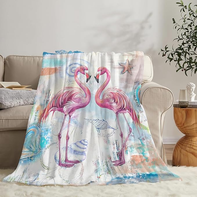 Flamingo Blanket Gifts for Girls Boys Beach Throw Cozy Plush Fleece Flannel Lightweight Fuzzy Party Blankets for Women Men 80"X60"
